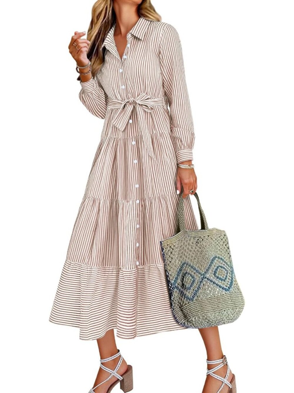 Chic Long Sleeve Striped Flowy Maxi Dress for Women - Perfect for Summer